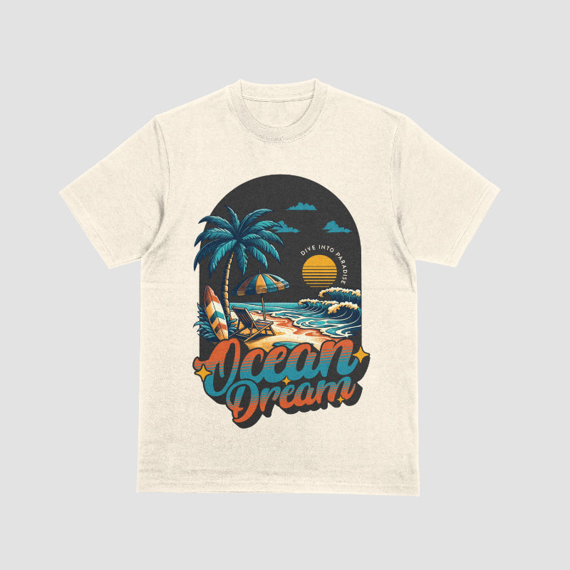 Drop Shoulder t-Shart Graphic Ocean Dream Print